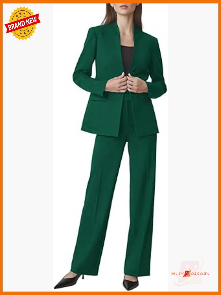2 Piece Business Casual Suit Set Blazer Straight Wide Leg Pants Office Work